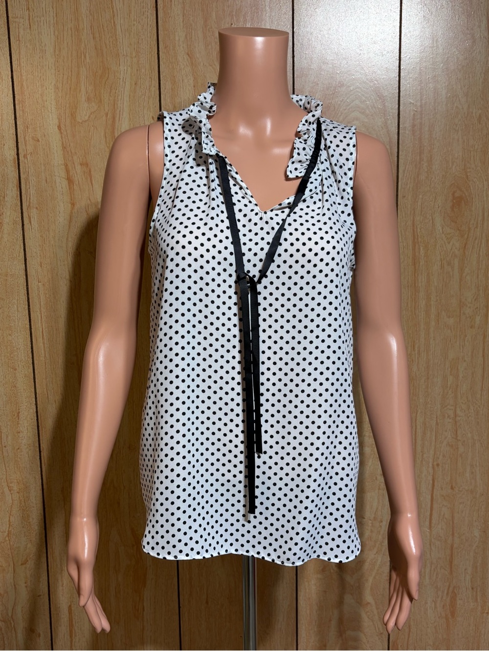 Violet & Claire White Polka Dot Ruffle Tie Neck Blouse Size SZ - S